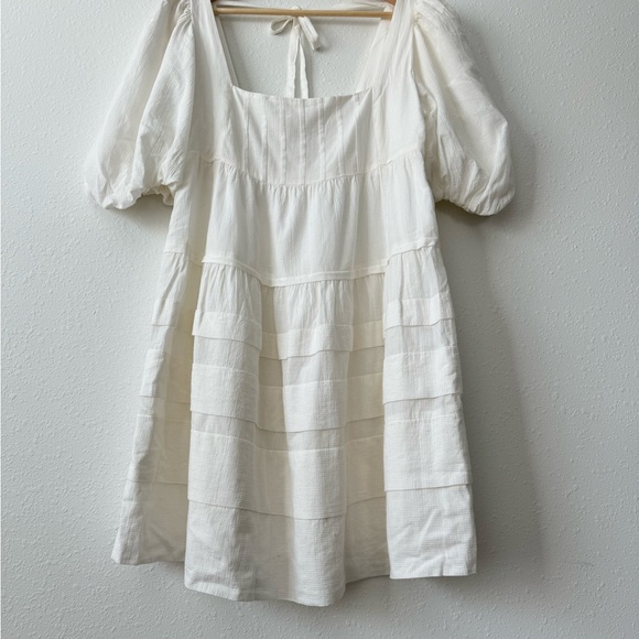 Anthropologie White Puff Sleeve Dress Women’s M Smocked Back Cottagecore tiered - Picture 7 of 10